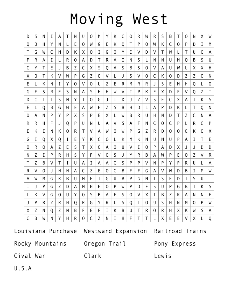 Moving West Word Search