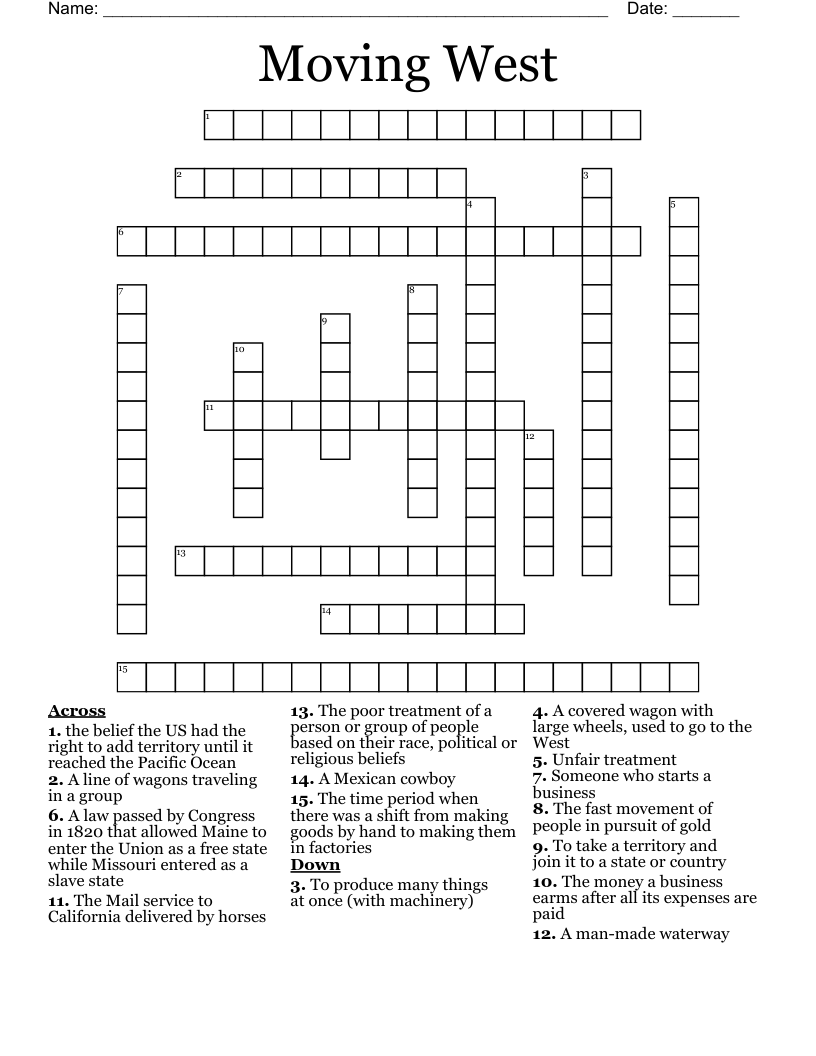 Moving West Crossword