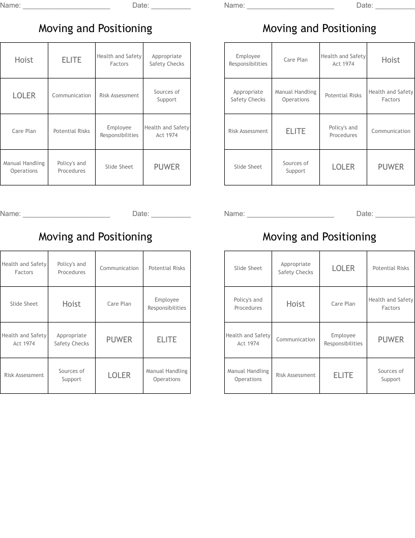 Moving and Positioning Bingo Cards