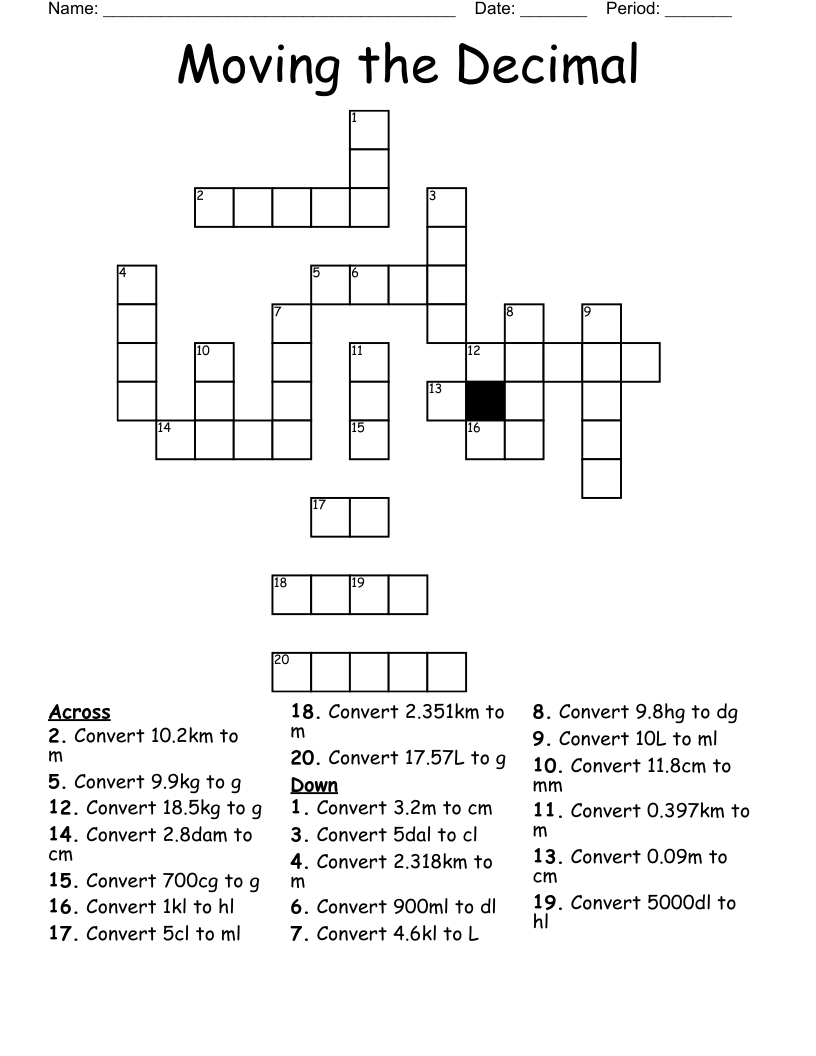 Moving the Decimal Crossword