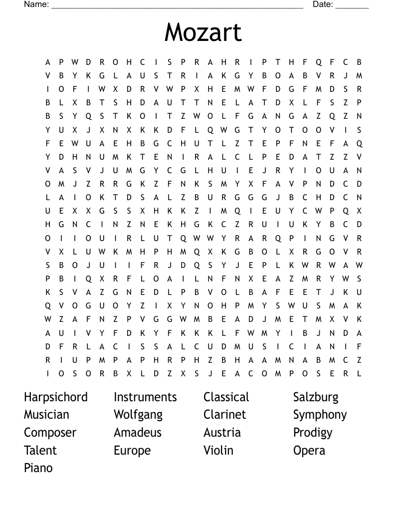 Mozart Word Search