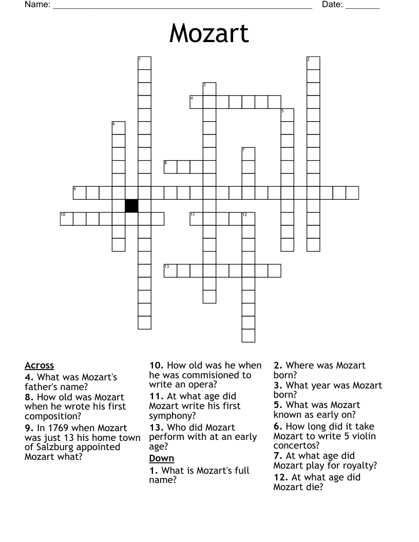 Mozart Crossword