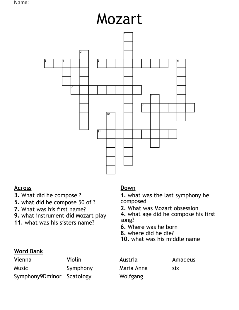 Mozart Crossword