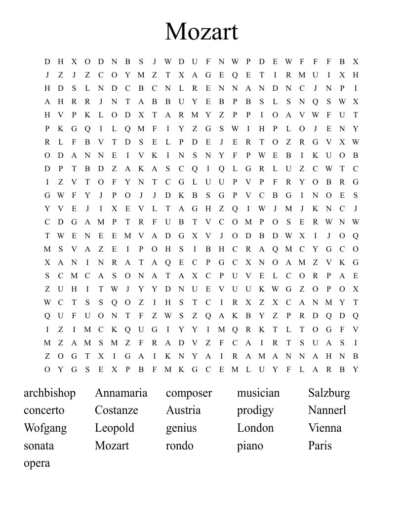 Mozart Word Search