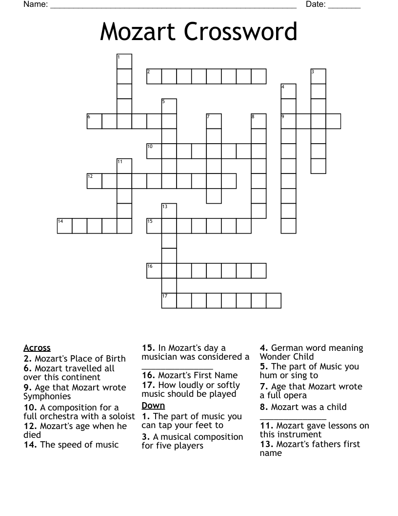 Mozart Crossword