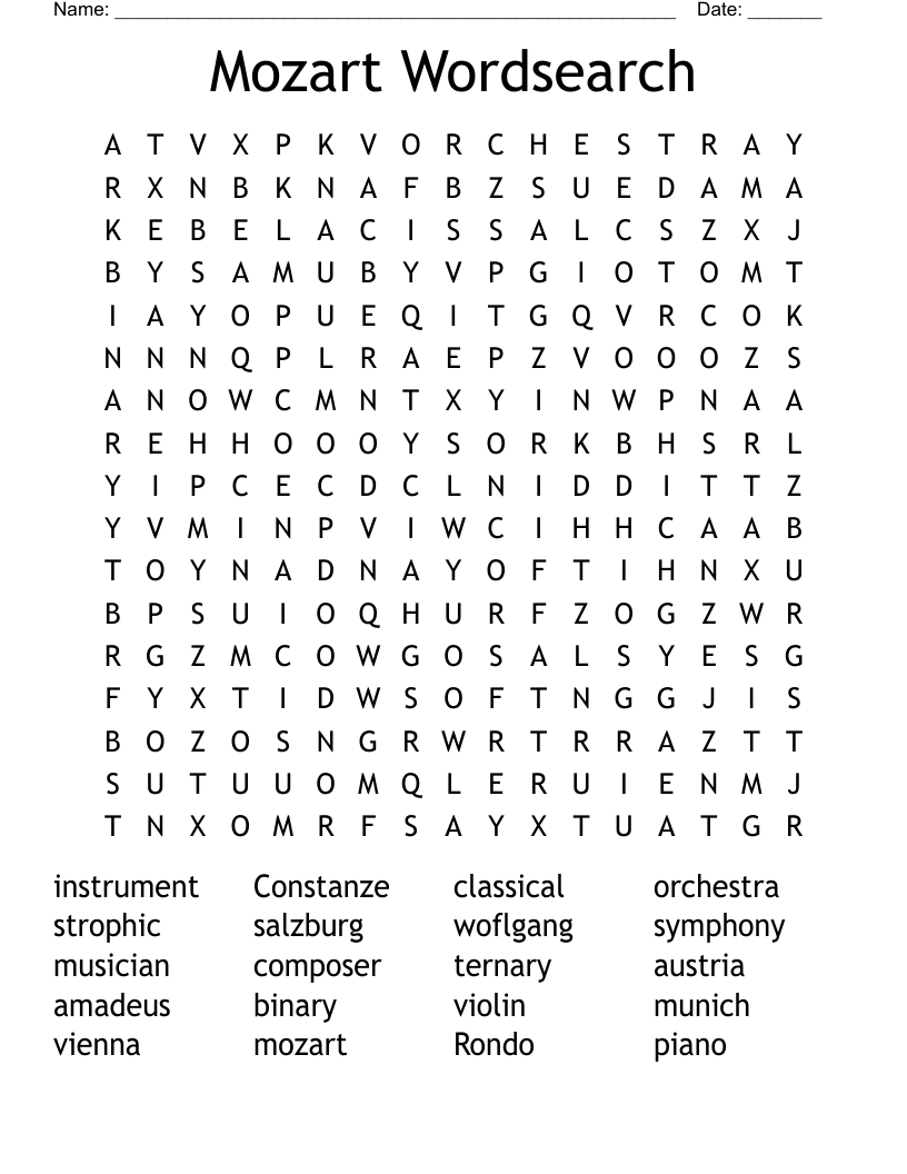 Mozart Wordsearch