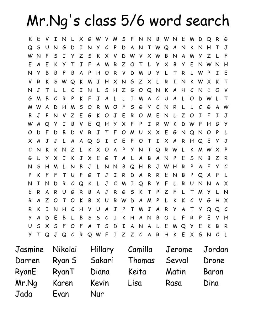 Mr.Ng's class 5/6 word search
