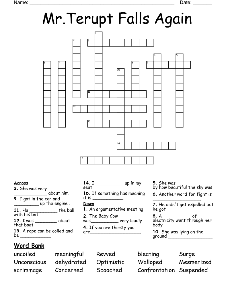 Mr.Terupt Falls Again Crossword