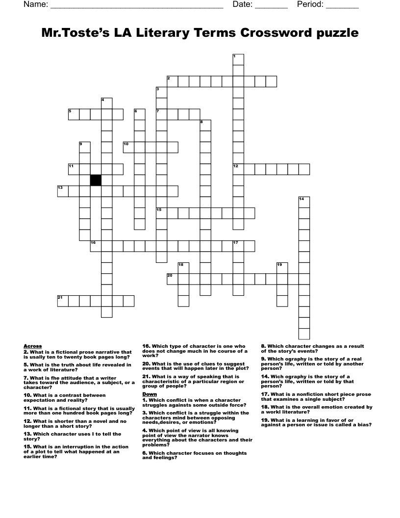 Mr.Toste’s LA Literary Terms Crossword puzzle