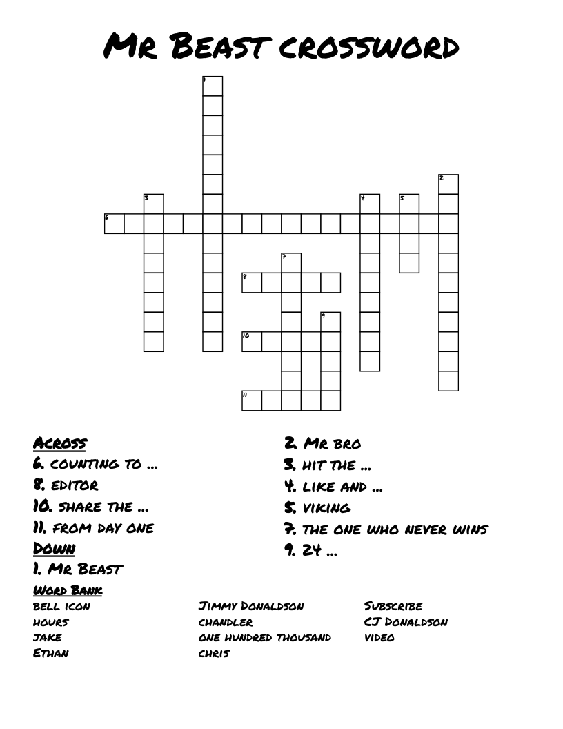 Mr Beast crossword