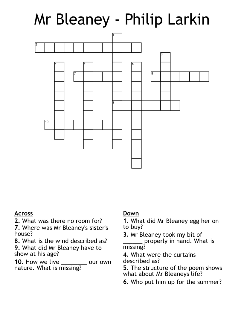 Mr Bleaney - Philip Larkin Crossword