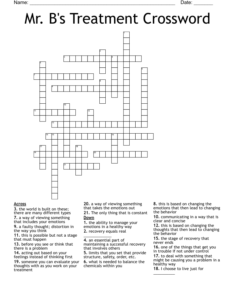 Mr. B's Treatment Crossword