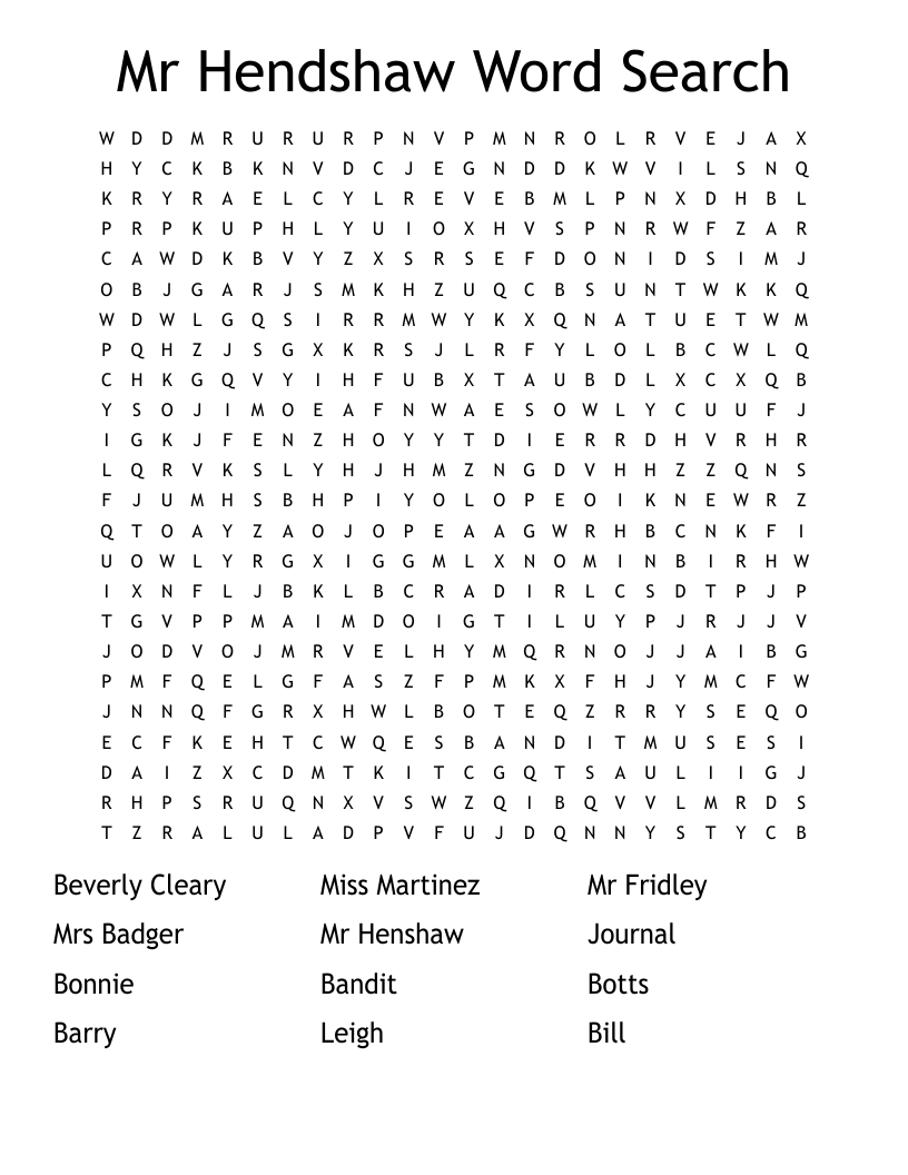 Mr Hendshaw Word Search