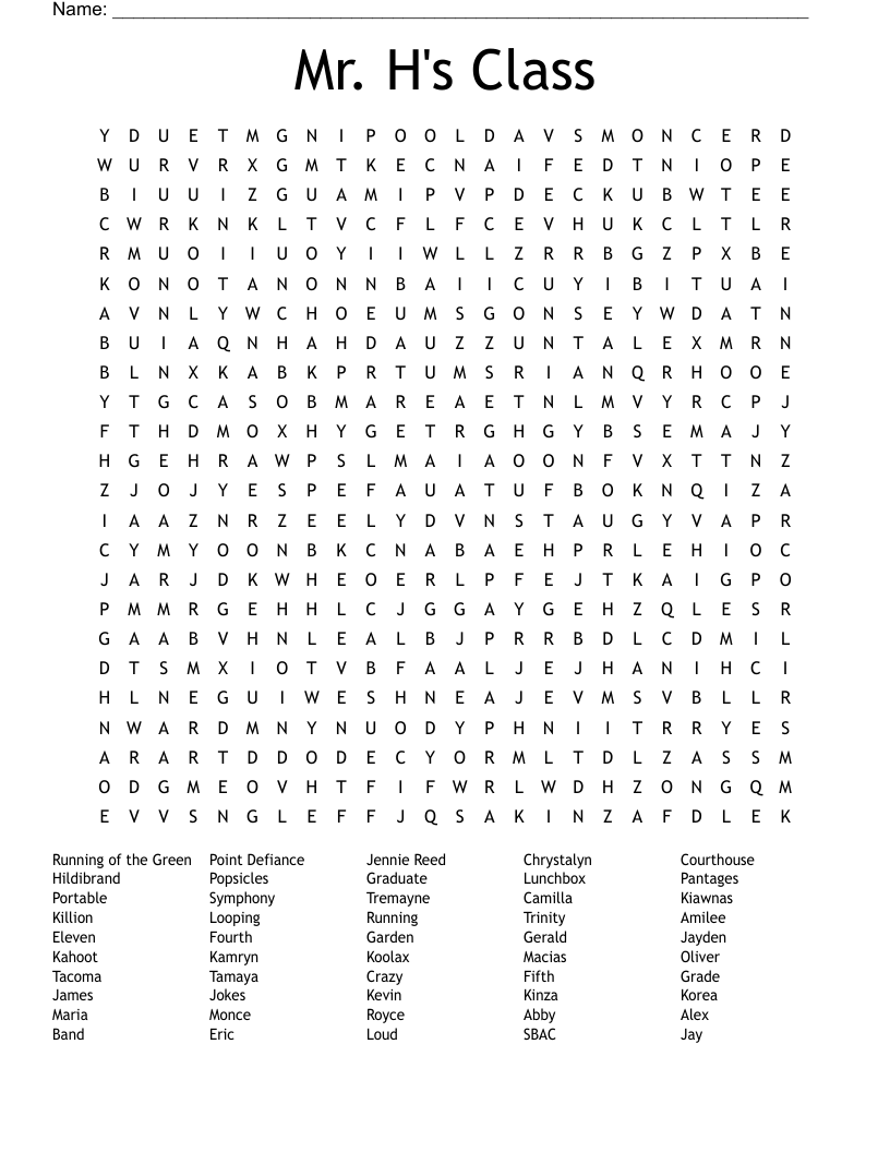 Mr. H's Class Word Search