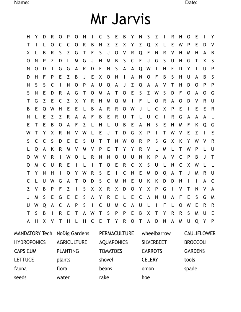 Mr Jarvis Word Search