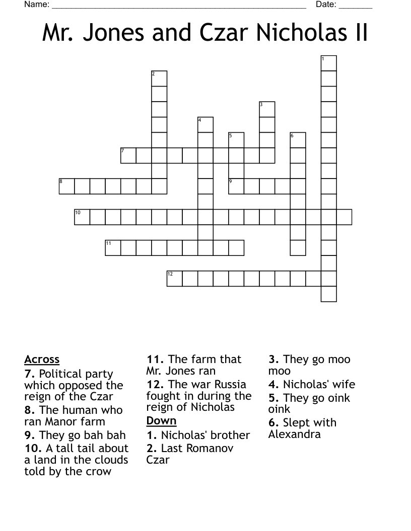 Mr. Jones and Czar Nicholas II Crossword