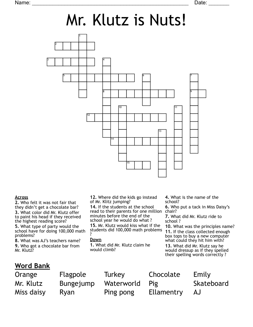 Mr. Klutz is Nuts!  Crossword