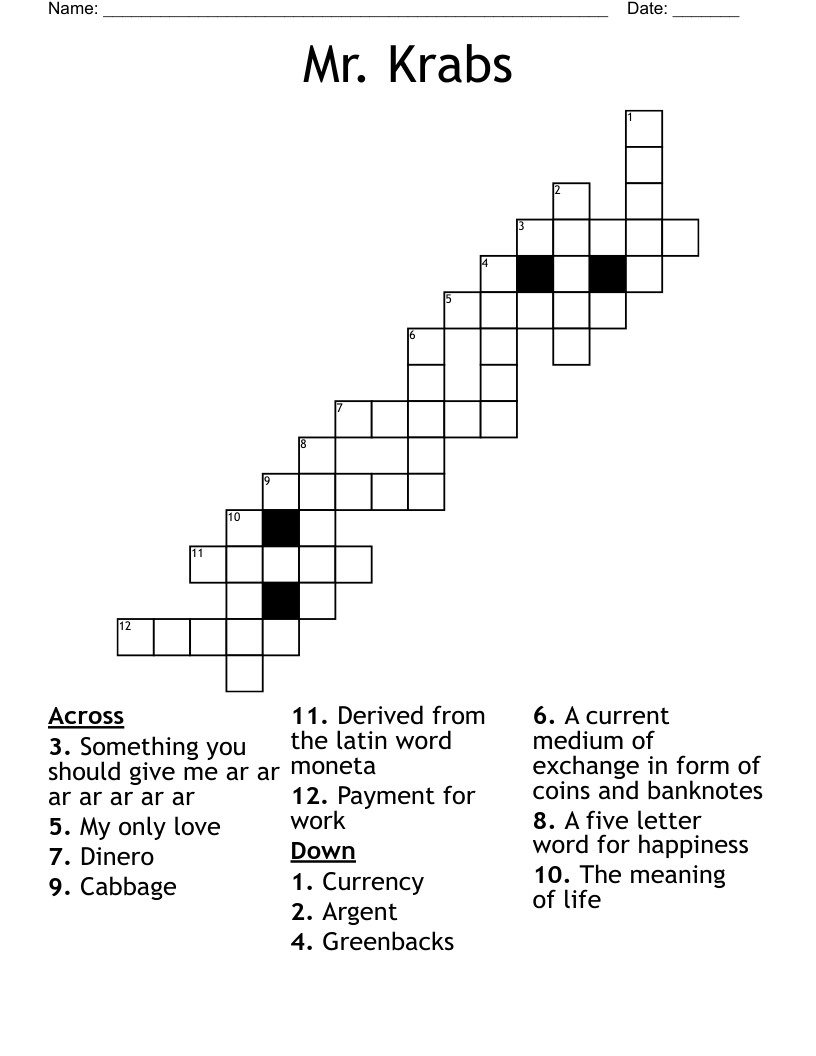 Mr. Krabs Crossword