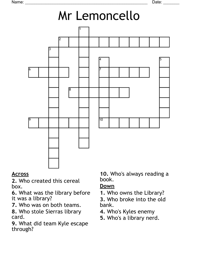 Mr Lemoncello Crossword