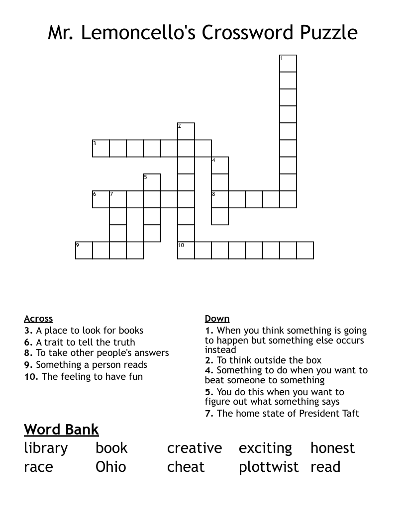 Mr. Lemoncello's Crossword Puzzle  
