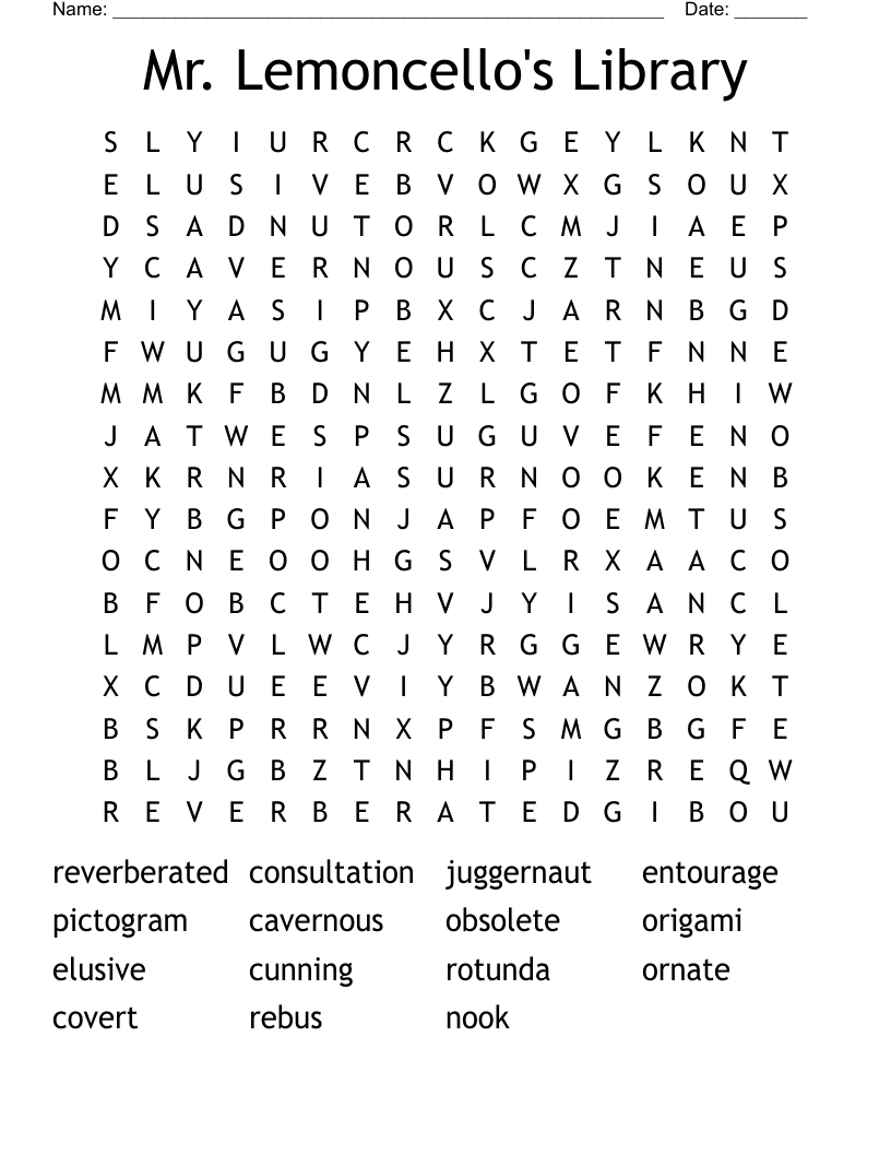 Mr. Lemoncello's Library Word Search