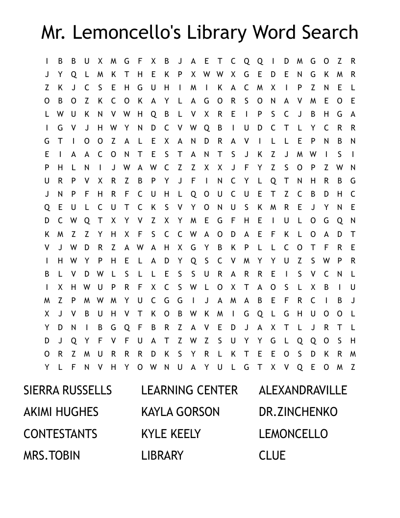 Mr. Lemoncello's Library Word Search