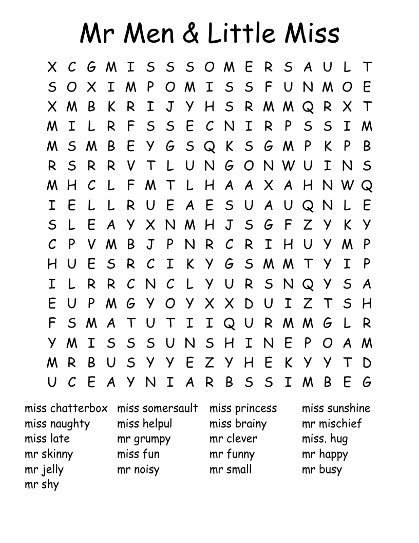 Mr Men & Little Miss  Word Search