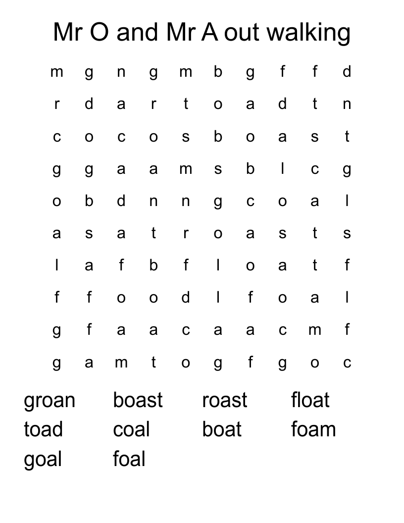 Mr O and Mr A out walking Word Search