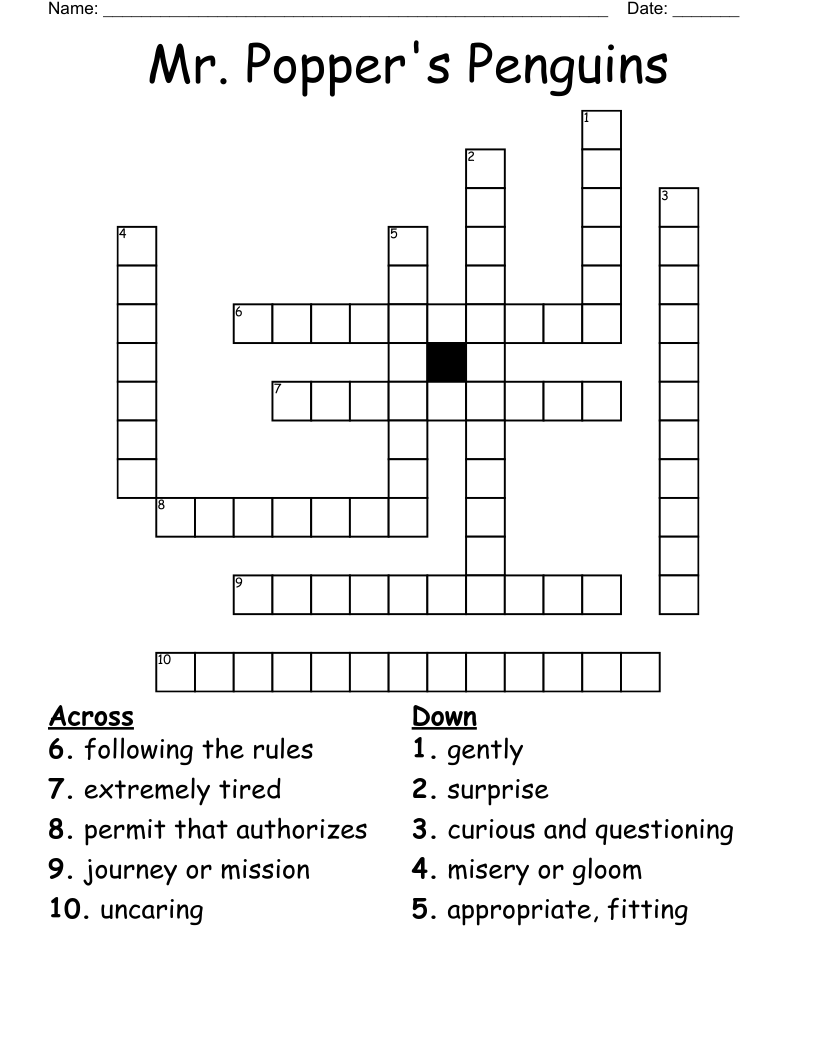 Mr. Popper's Penguins Crossword