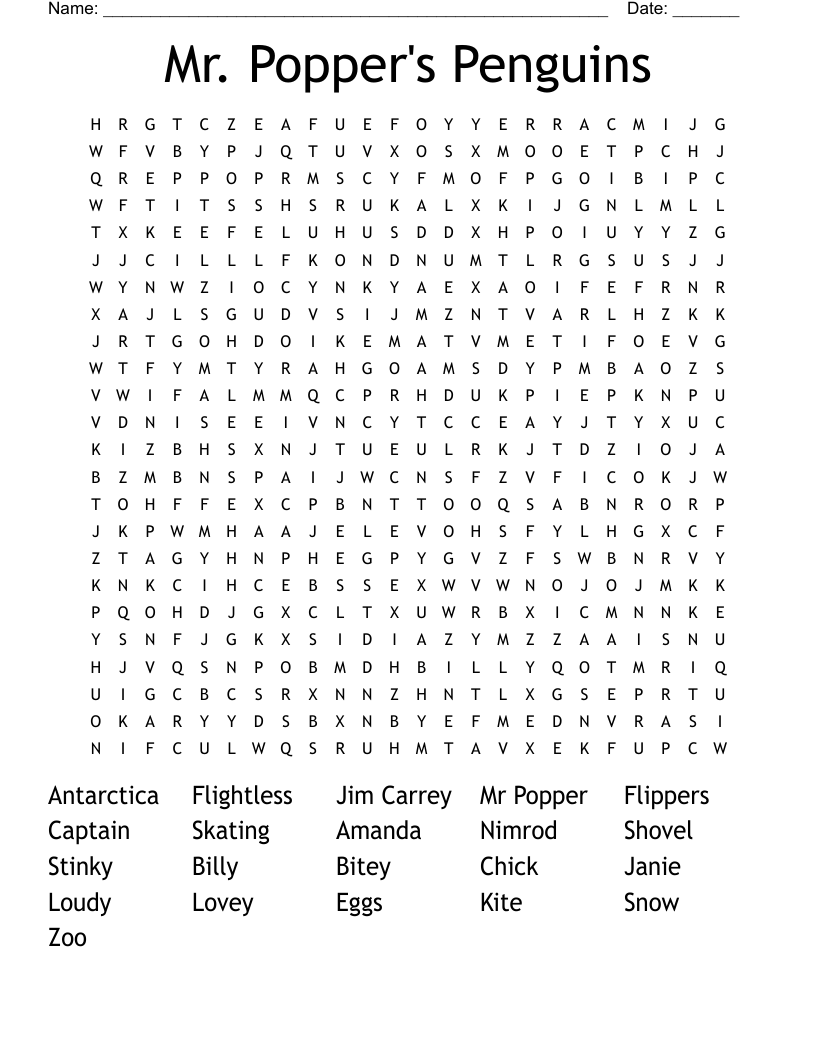 Mr. Popper's Penguins Word Search