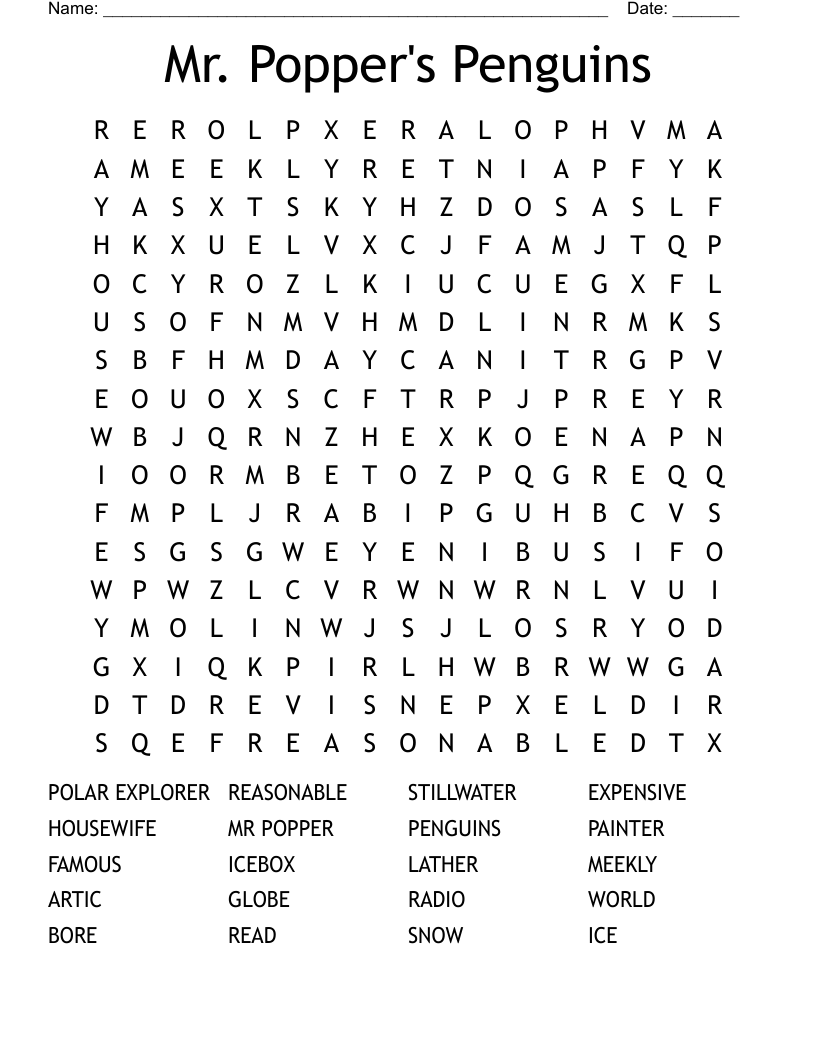 Mr. Popper's Penguins Word Search