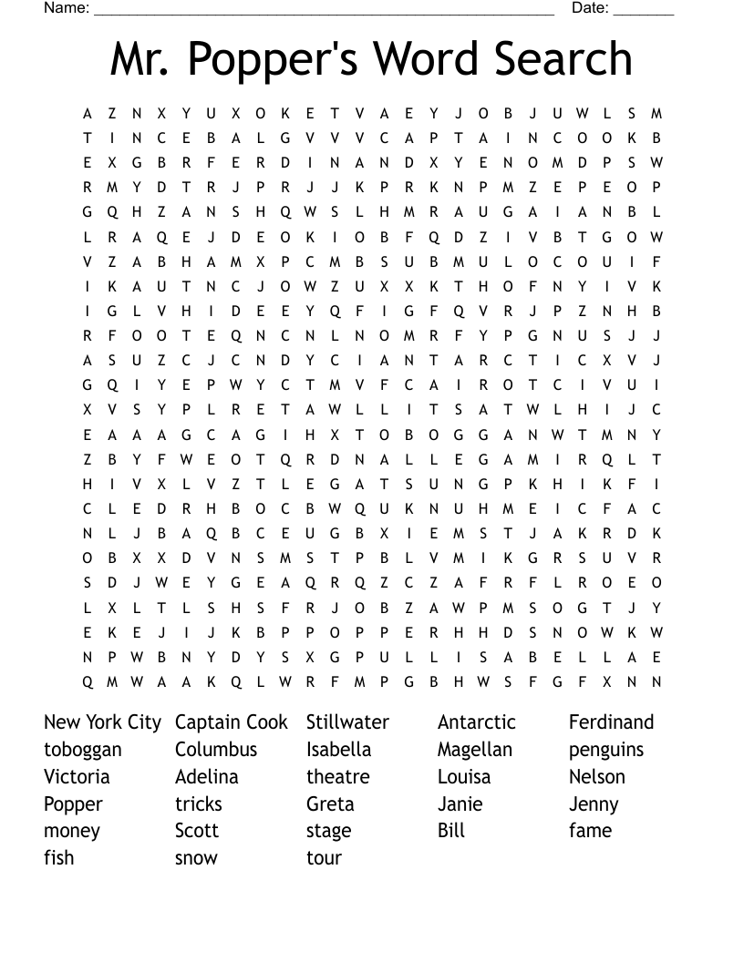 Mr. Popper's Word Search