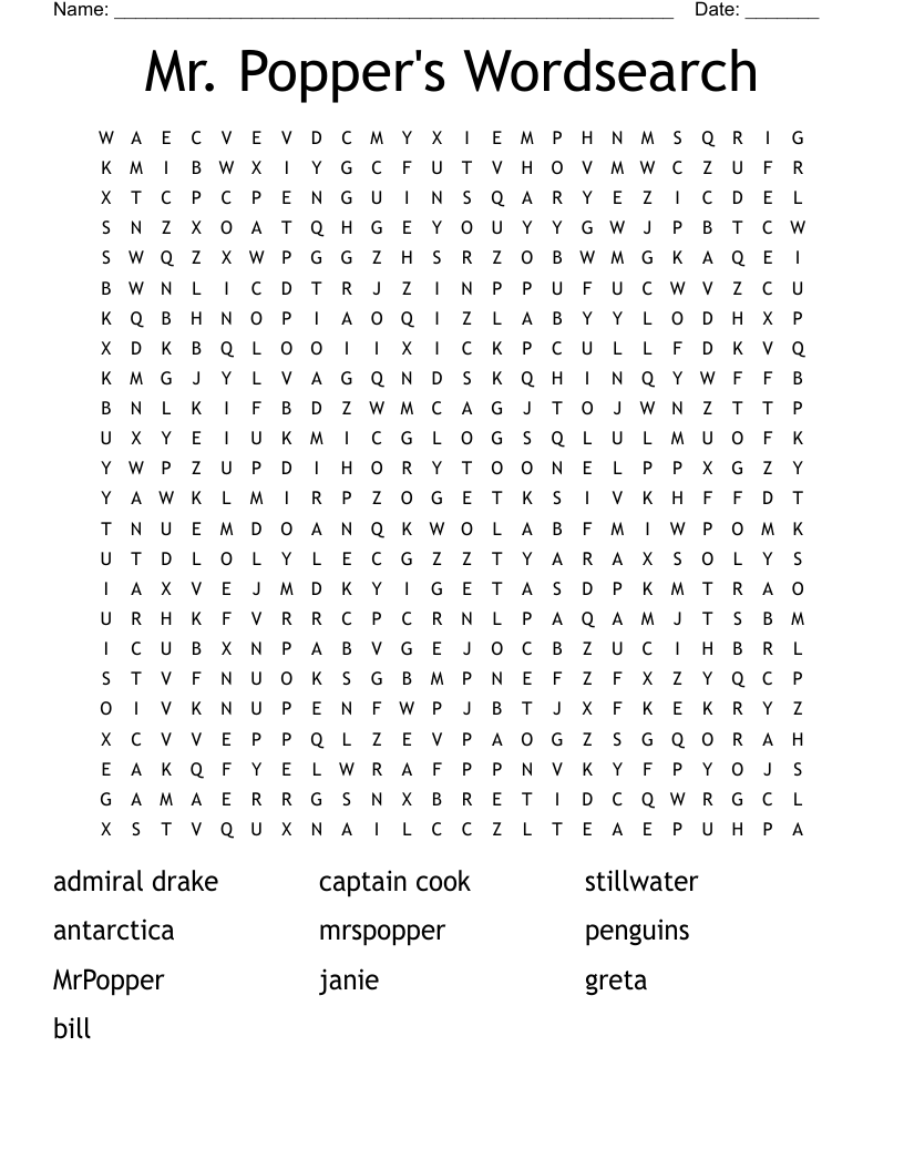 Mr. Popper's Wordsearch