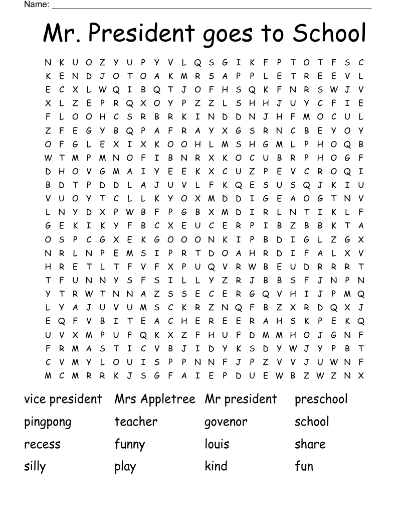 Mr. President goes to School Word Search