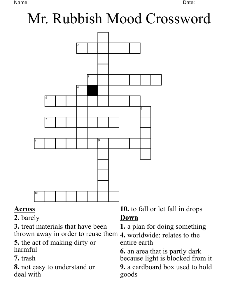Mr. Rubbish Mood Crossword