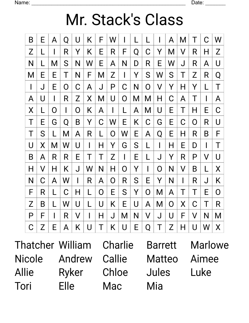 Mr. Stack's Class Word Search