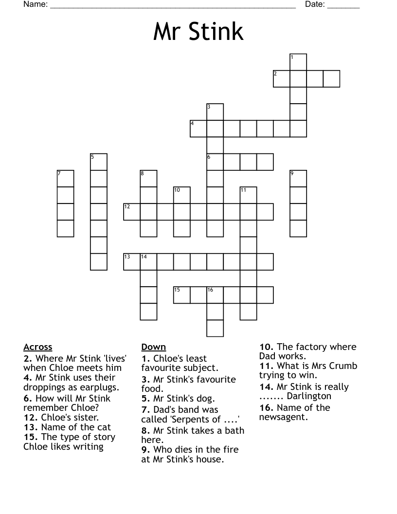 Mr Stink Crossword