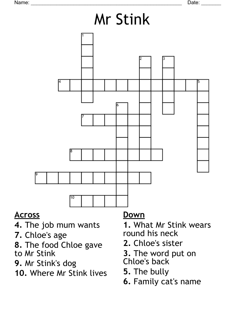 Mr Stink Crossword
