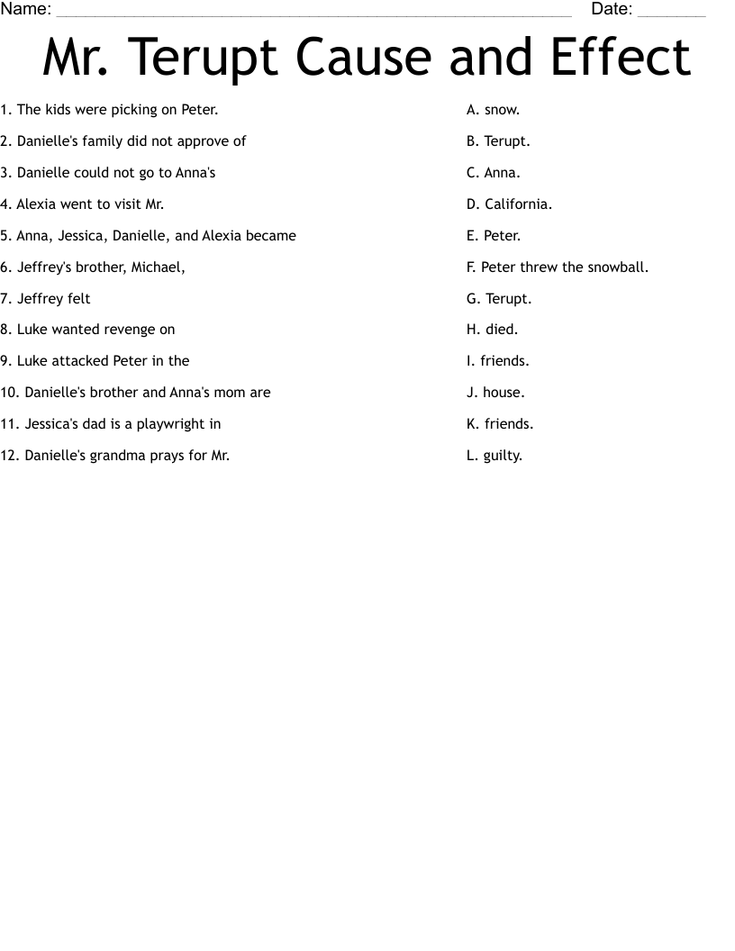 Mr. Terupt Cause and Effect Worksheet