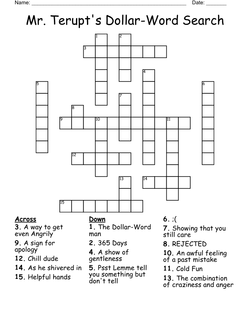 Mr. Terupt's Dollar-Word Search Crossword