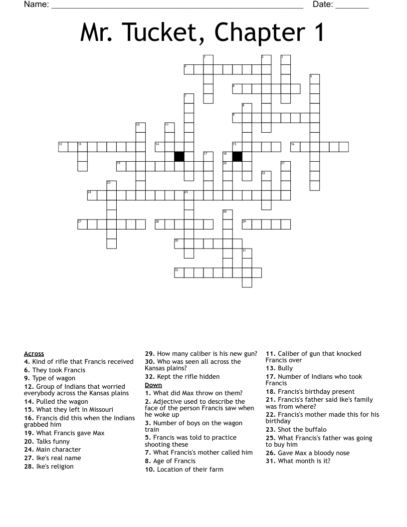 Mr. Tucket, Chapter 1 Crossword