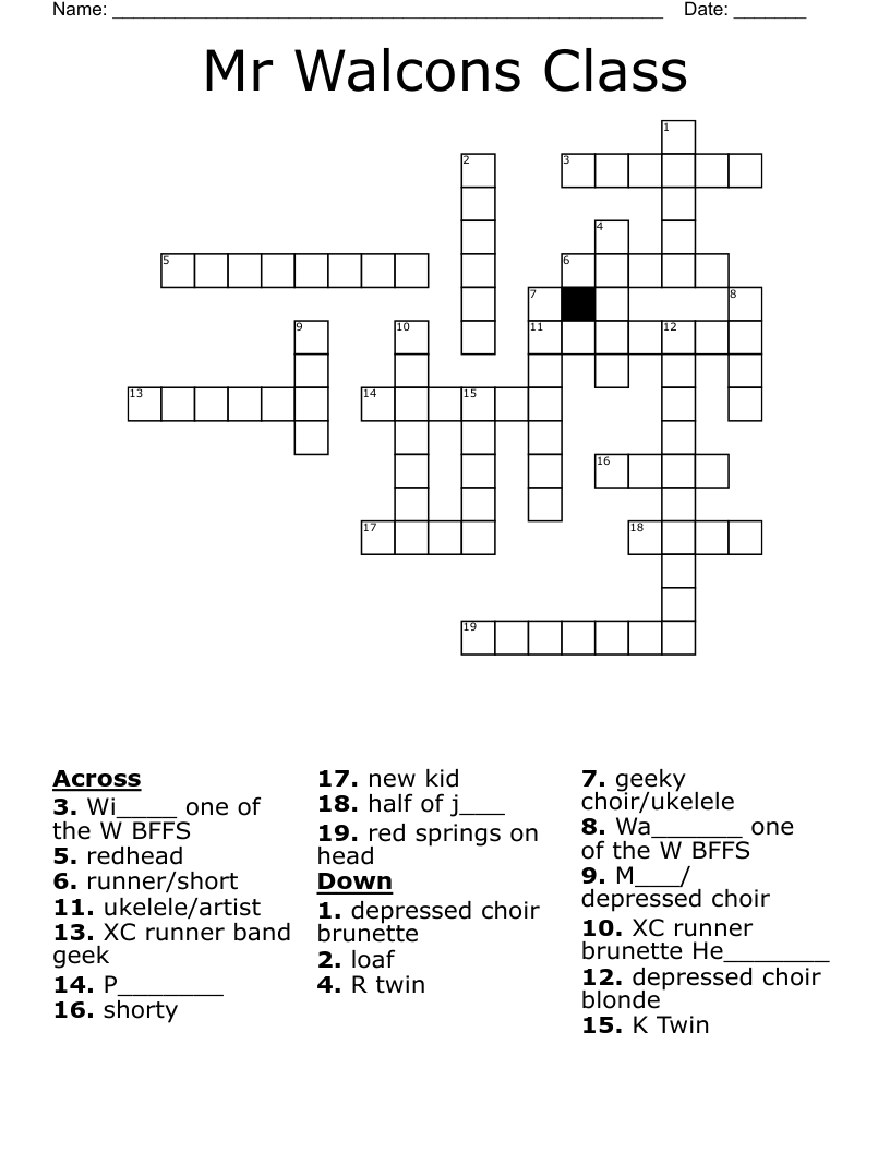 Mr Walcons Class Crossword