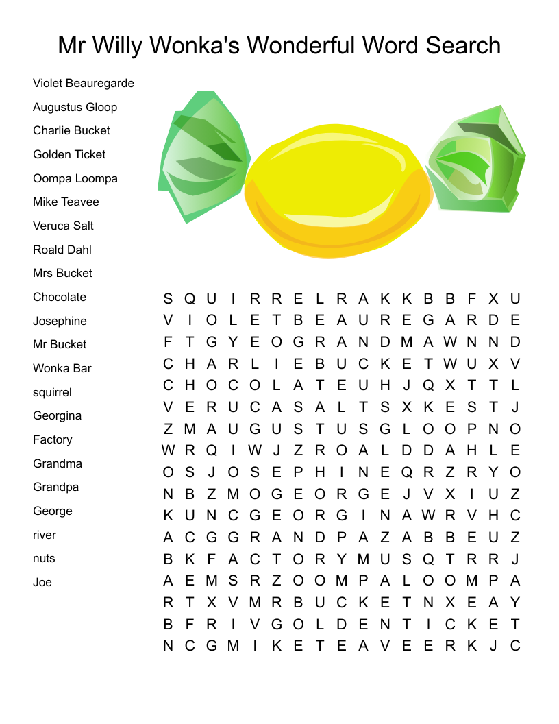Mr Willy Wonka's Wonderful Word Search