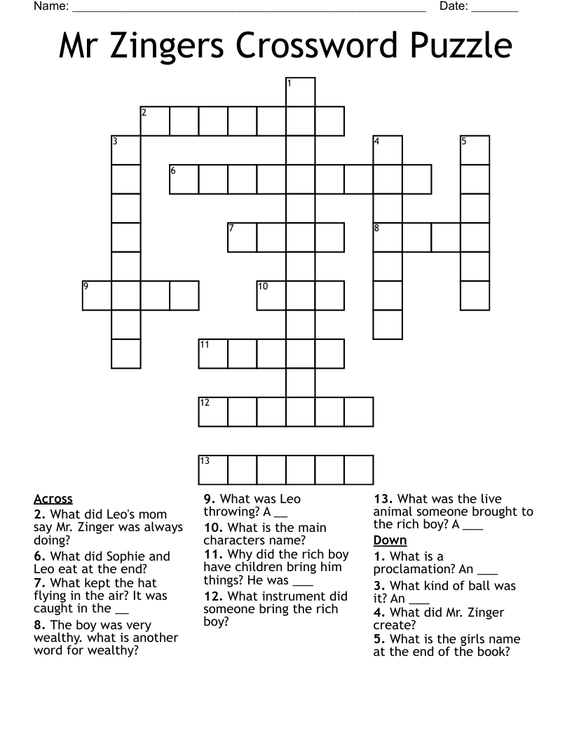 Mr Zingers Crossword Puzzle