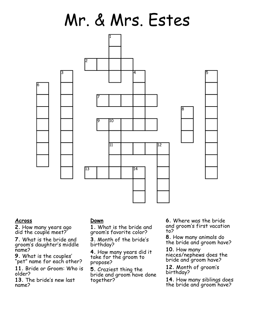 Mr. & Mrs. Estes Crossword