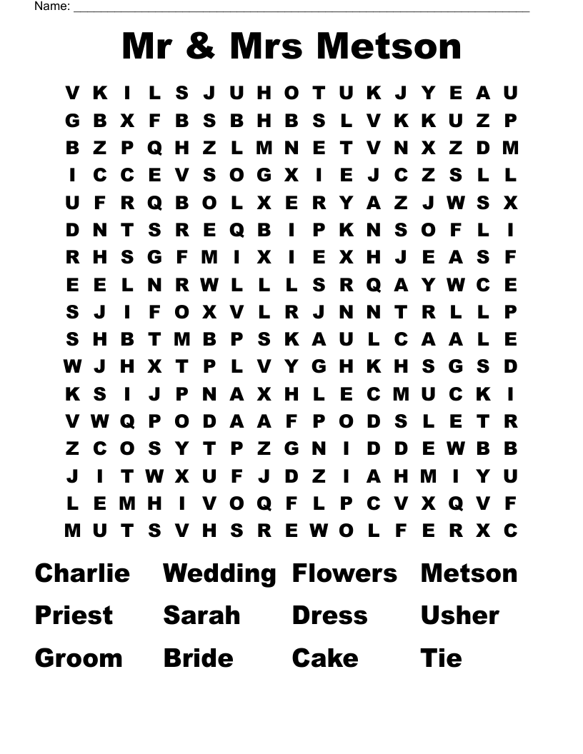 Mr & Mrs Metson Word Search