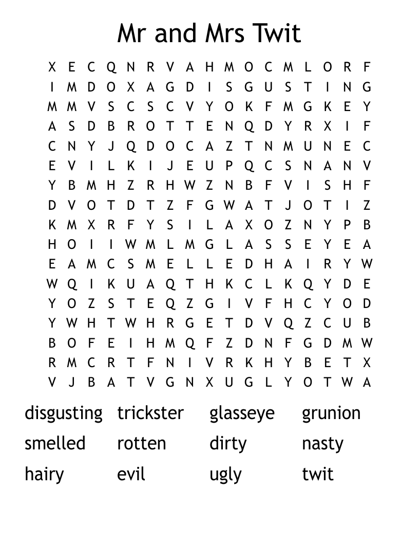 Mr and Mrs Twit Word Search