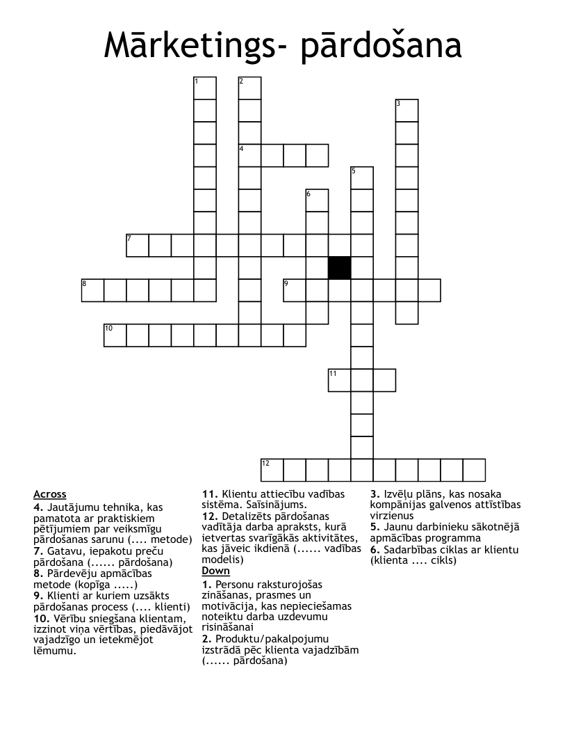 Mārketings- pārdošana Crossword
