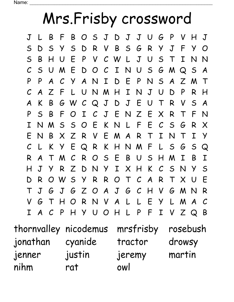 Mrs.Frisby crossword Word Search