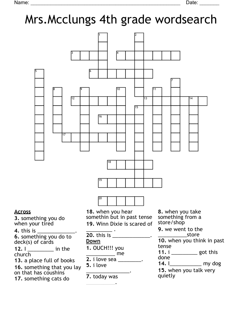 Mrs.Mcclungs 4th grade wordsearch Crossword